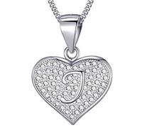 MASADA Cadena con Inicial de Plata Esterlina 925 - Colgante con Letra J con Piedras de Circonio - 46cm de largo - Bolsa de Terciopelo