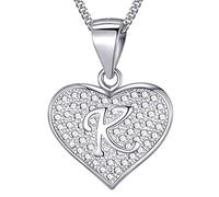 MASADA Cadena con Inicial de Plata Esterlina 925 - Colgante con Letra K con Piedras de Circonio - 46cm de largo - Bolsa de Terciopelo