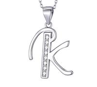 MASADA Cadena con Inicial de Plata Esterlina 925 - Colgante con Letra K con Piedras de Circonio - 46cm de largo - Bolsa de Terciopelo
