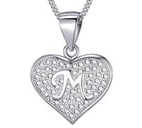 MASADA Cadena con Inicial de Plata Esterlina 925 - Colgante con Letra M con Piedras de Circonio - 46cm de largo - Bolsa de Terciopelo
