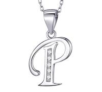 MASADA Cadena con Inicial de Plata Esterlina 925 - Colgante con Letra P con Piedras de Circonio - 46cm de largo - Bolsa de Terciopelo