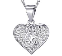 MASADA Cadena con Inicial de Plata Esterlina 925 - Colgante con Letra R con Piedras de Circonio - 46cm de largo - Bolsa de Terciopelo