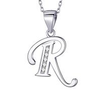 MASADA Cadena con Inicial de Plata Esterlina 925 - Colgante con Letra R con Piedras de Circonio - 46cm de largo - Bolsa de Terciopelo