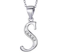 MASADA Cadena con Inicial de Plata Esterlina 925 - Colgante con Letra S con Piedras de Circonio - 46cm de largo - Bolsa de Terciopelo