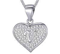 MASADA Cadena con Inicial de Plata Esterlina 925 - Colgante con Letra V con Piedras de Circonio - 46cm de largo - Bolsa de Terciopelo