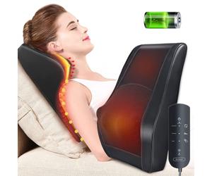 Masajeador Cervical y Espalda con Calor, Shiatsu Cojín de Masaje Eléctrico de Cuello y Hombros Alivio del Dolor, Sin Cable, Bateria Cargada, 3 Intensidades, 2 Niveles de Calor, en Casa, Coche, Oficina