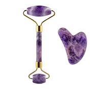 Masajeador De Amatista, Rodillo Facial De Piedra Natural, Juego De Herramientas Gua Sha, Raspado De Acupuntura, Cuerpo De Cristal, Masaje Para El Cuidado De La Salud,Conjunto Morado