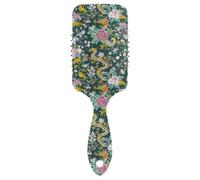 Masajeador de cabello antiestático Green Flowers and Dragons diseñado para cabello grueso con mango ergonómico para cabello rizado