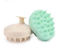 Masajeador de cuero cabelludo, cepillo champú con cerdas de silicona suave, exfoliante anticaspa y estimulante para el cabello, se puede utilizar en cabello húmedo y seco, verde menta y beige