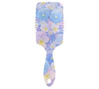 Masajeador de cuero cabelludo desenredado con flores de pensamientos azul claro y rosa para cabello liso con mango ergonómico para cabello