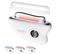 Masajeador EMS GuaSha con Frío y Calor, Masajeador Facial Electrico Reafirmante con Luz Azul Violeta Roja para Antiarrugas Lifting Anti-envejecimiento (Blanca)