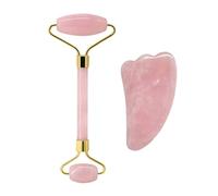 Masajeador facial de cuarzo rosa con rodillo de jade, juego de guasha, herramientas de gua sha, raspador de piedra gouache for masaje facial, herramienta de belleza(Type 11)