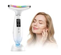 Masajeador Facial, Face Massager con Enfriamiento 5°C y Calor 45°C, 6 Modos, Terapia de Luz LED de 7 Colores, Dispositivo Lifting Facial para Reafirmar Rostro y Cuello - Blanco