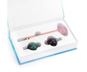 Masajes Facial Jade Pedra rolo Natural Jade rolo massageador elevador beleza emagrecimento ferramentas de relax da Pele com cabeção-Golden Gold