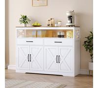 MASAJIA Aparador Moderno de 4 Puertas, Aparador de Cocina con Estante Regulable y 2 Cajones, Mueble de Almacenaje, Cómoda de Dormitorio para Salón Comedor, Estilo Escandinavo (Blanco, 140x40x105 cm)