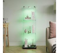 MASAJIA - Vitrina de cristal con 1 puerta de 3 estantería, mueble vitrina de cristal LED con cerradura, armario de cristal, vitrina de cristal con portavitrinas a pie para colecciónescaparate columna