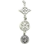 MASBARATA Colgante Triple Protección Tetragramatón, Nudo de Bruja y Escapulario de San Benito en Plata de Ley