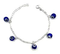 MASBARATA Ojo Turco Plata de Ley Pulsera 5 Ojos Colgantes