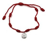 MASBARATA Pulsera Con Nudos Con Medalla de San Benito en Plata de Ley