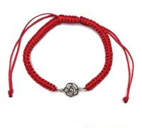 MASBARATA Pulsera Flor Rosa en Plata de Ley con Macramé Rojo