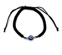 MASBARATA Pulsera Macramé con Ojo Turco y Plata de Ley (Negro)