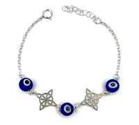 MASBARATA Pulsera Nudo de Bruja en Plata de Ley con 4 Nudos y Ojos Turcos