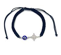 MASBARATA Pulsera Nudo de Bruja en Plata de Ley con Ojo Turco Macramé Negro