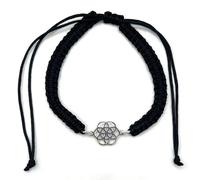 MASBARATA SEMILLA DE LA VIDA EN PLATA DE LEY (PULSERA MACRAME NEGRA)