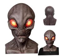 Máscara alienígena con rojas grandes ojos espeluznantes Xenomorfo de miedo Halloween máscara de Halloween Realista Horror biológico extraterrestre realista con agujeros de ventilación (marrón), Hallo