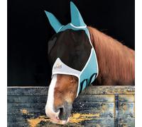Máscara antimoscas Horses Pro Fly, ligera y transpirable, no obstaculiza el campo de visión del caballo, protección de los ojos y las orejas (S, azul/blanco)