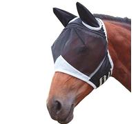 Máscara antimoscas para caballo, color negro, protección UV, máscara grande para caballos con orejas, cierre de y red transpirable para pony de sangre caliente, protección UV contra insectos (blanco
