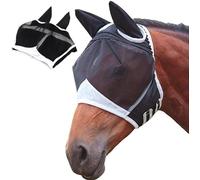 Máscara antimoscas para caballo, color negro, protección UV, máscara grande para caballos con orejas, cierre de y red transpirable para pony de sangre caliente, protección UV contra insectos (blanco