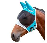 Máscara antimoscas para caballo, color negro, protección UV, máscara grande para caballos con orejas, cierre de y red transpirable para pony de sangre caliente, protección UV contra insectos (azul, L