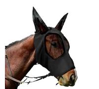 Máscara antimoscas para caballo con orejas, lisa y altamente elástica, tejido transpirable, malla de protección UV, color negro