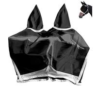Máscara antimoscas para caballos, transpirable, malla fina, ajustable, con protección para las orejas, malla transpirable, antiUV, antimosquitos, insectos para caballos (negro, L)