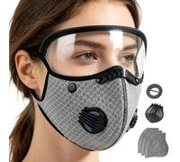 Máscara antipolvo reutilizable con filtro de carbono con gafas ajustables | Mascarilla facial de 5 capas a prueba de polvo, diseño resistente a los rayos UV, cubierta facial reutilizable con 3