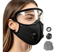 Máscara antipolvo reutilizable con filtro de carbono con gafas ajustables | Mascarilla facial de 5 capas a prueba de polvo, diseño resistente a los rayos UV, cubierta facial reutilizable con 3