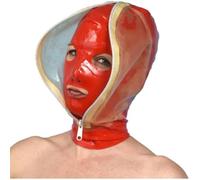 Máscara Bdsm máscara de doble bondage con cremallera - Máscara de látex fetiche sexual SM para cosplay y Halloween - tocados y juguetes sexuales eróticos(L)