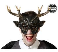 Mascara Ciervo Negro - Máscara de Disfraz Halloween con Astas Doradas, Criatura Mítica para Fiestas y Eventos