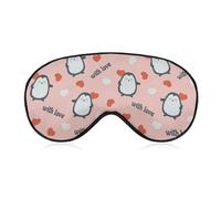 Máscara cómoda, regulable, con motivo pingouins mignons y corazones de amor para Saint-Valentin.