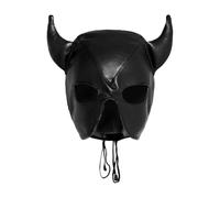 Máscara con capucha de cuerno de piel sintética de cobertura completa, boca abierta, ojos, máscara facial ajustable con cordones, máscara para Halloween, cosplay, disfraz de discoteca, disfraz para