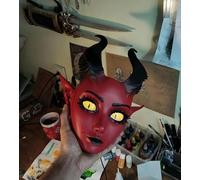 Máscara de babydoll, máscaras ajustables de fantasía con cuernos y ojos, estética oscura de fantasía, máscara de demonio Chucky Babydoll de calidad para Halloween, juegos de rol, decoración gótica y