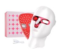 Máscara de belleza facial y cervical sin cable, máscara de terapia de luz Led de 7 colores con 360 perlas, máscara de luz Led recargable para belleza facial, antienvejecimiento (Rojo)