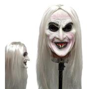 Máscara de bruja de Halloween, máscara de látex aterradora, cubierta de cabeza de anciana, accesorio de casa encantada, accesorio de disfraz de terror realista, máscara de bruja de pelo largo, cosplay