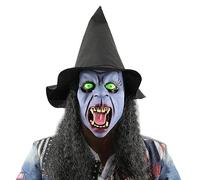 Máscara de bruja espeluznante con sombrero, cubierta realista de bruja vieja para fiestas de Halloween, bailes de máscaras y eventos de disfraces para adultos/adolescentes