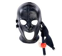 Máscara de cabeza con mordaza de bola Mordaza bucal y máscara para ojos SM Bondage Máscara de aislamiento ajustable de cuero Extraíble Hombres Mujeres BDSM Fetiche Juguete sexual Cosplay(Männlicher)