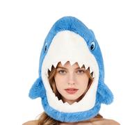 Máscara de cabeza de tiburón - Gorro de disfraz de dibujos animados de felp | Tela de felpa suave, diseño de ajuste ajustable, expresión feroz y juguetona, para de cosplay, eventos temáticos,