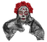 Máscara De Calavera De Azúcar del Día De Muertos con Velo Y De Rosas, Máscara Mexicana para Disfraz De Halloween Y Cosplay.