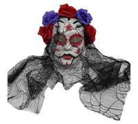 Máscara De Calavera De Azúcar del Día De Muertos con Velo Y De Rosas, Máscara Mexicana para Disfraz De Halloween Y Cosplay.