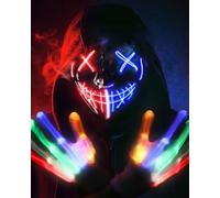 Máscara de Calavera y Guantes LED, Máscaras de Neón para Hombres, Mujeres, Niños y Adultos, Disfraz Perfecto de Halloween